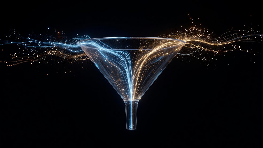 Abstract illustration of a filter funnel with some data streams blocked and others passing through